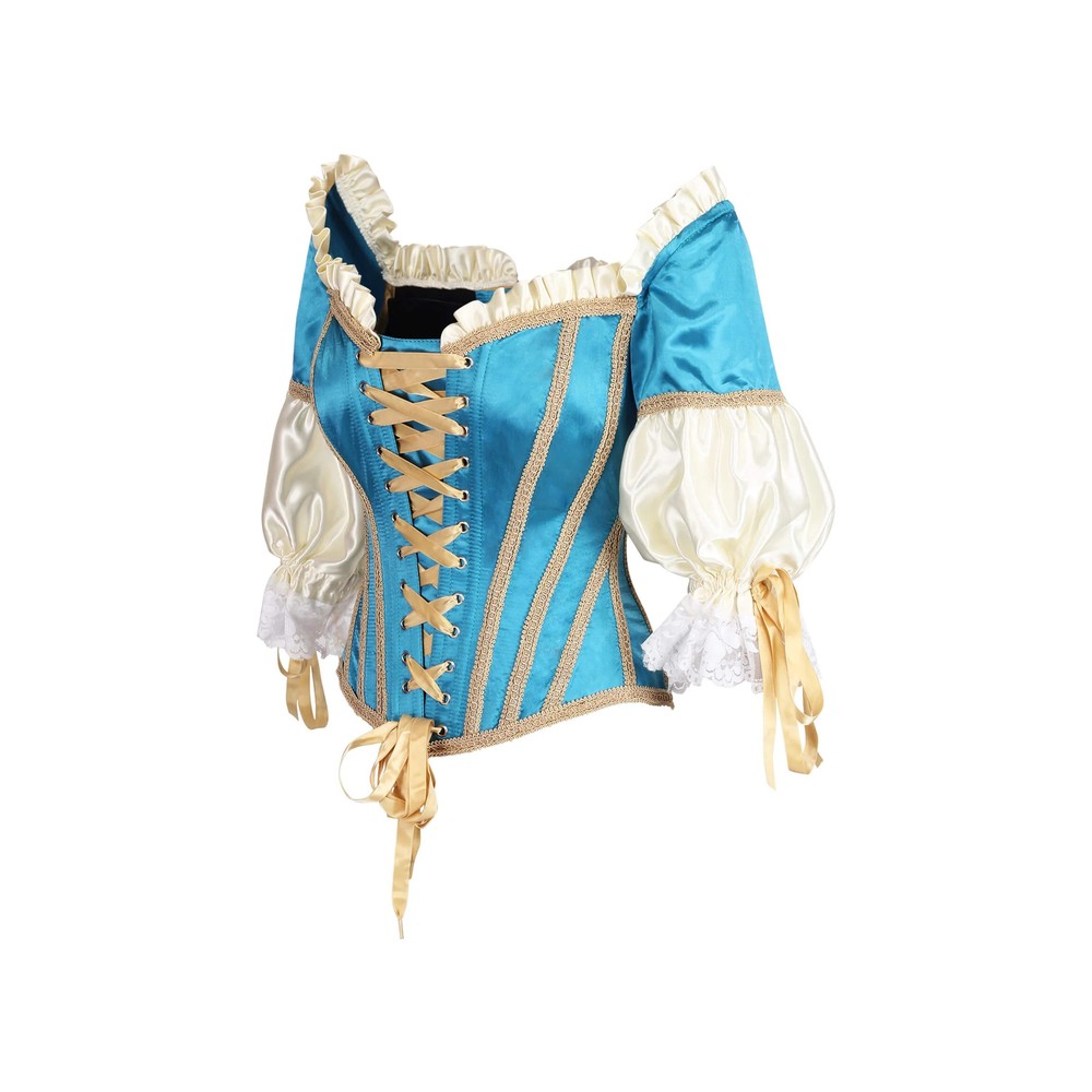 Attitude Corsets - Kesha Rococo Empress Overbust korset - Blauw/Goudkleurig